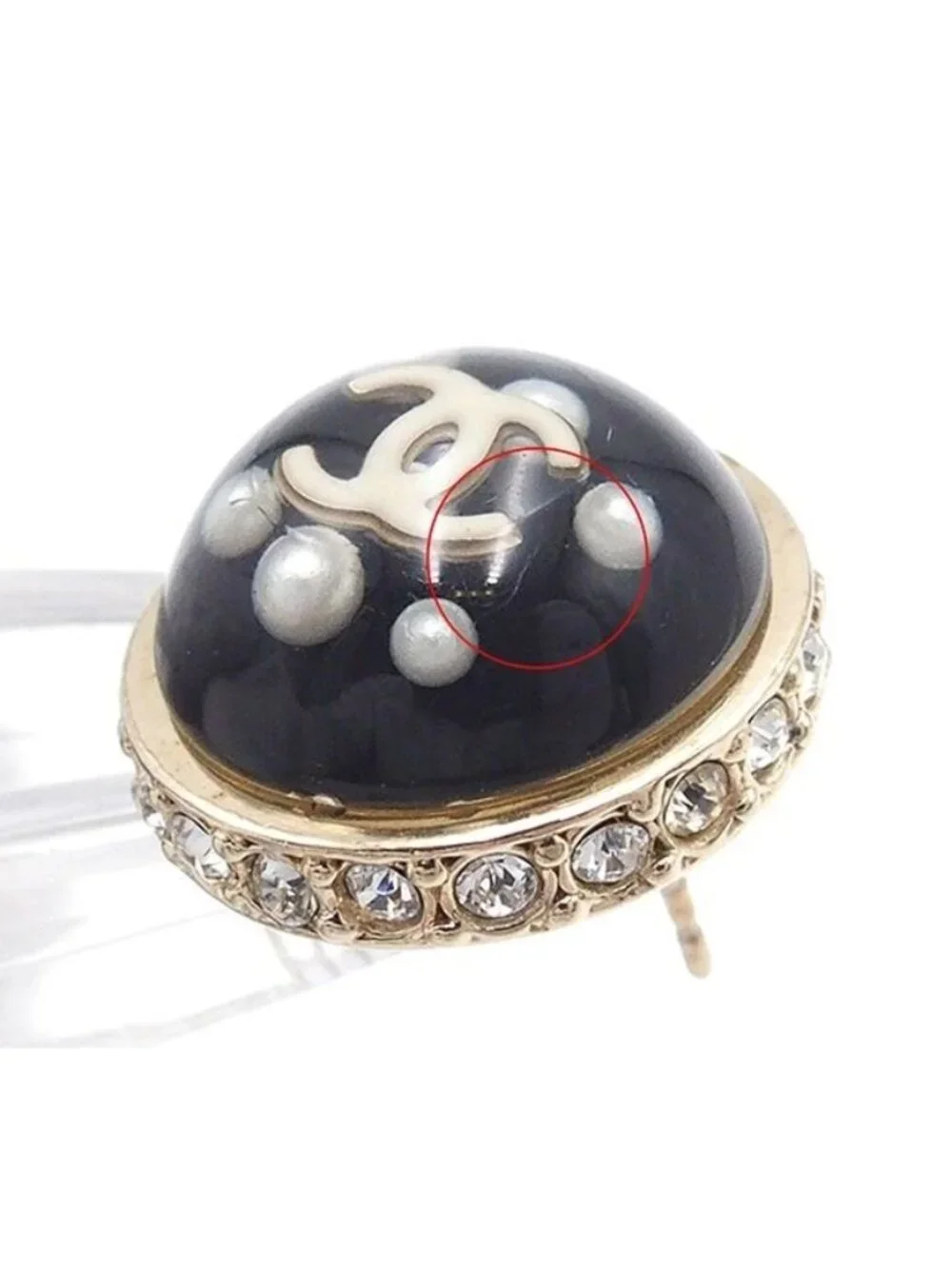 Chanel Earrings Black Gold Metal Costume Pearl Rhinestone CC Logo 10c